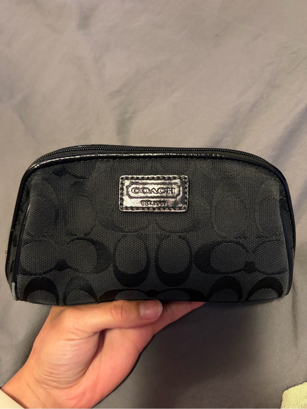 Coach Black Logo Fabric Cosmetic Pouch